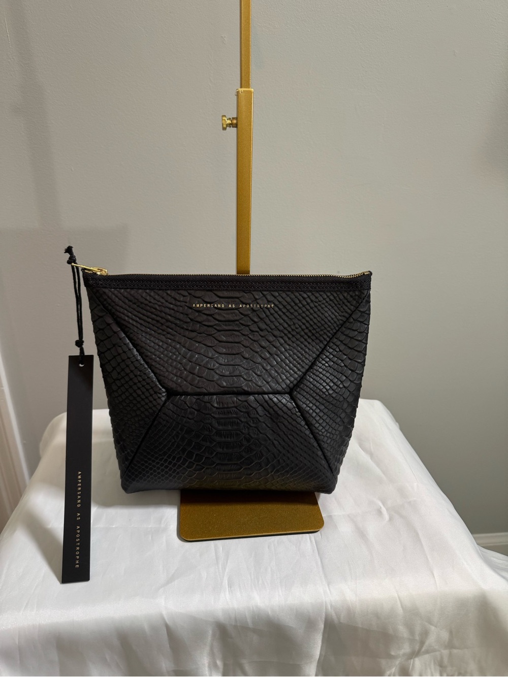 Ampersand As Apostrophe Black Snake-Embossed Leather Pouch